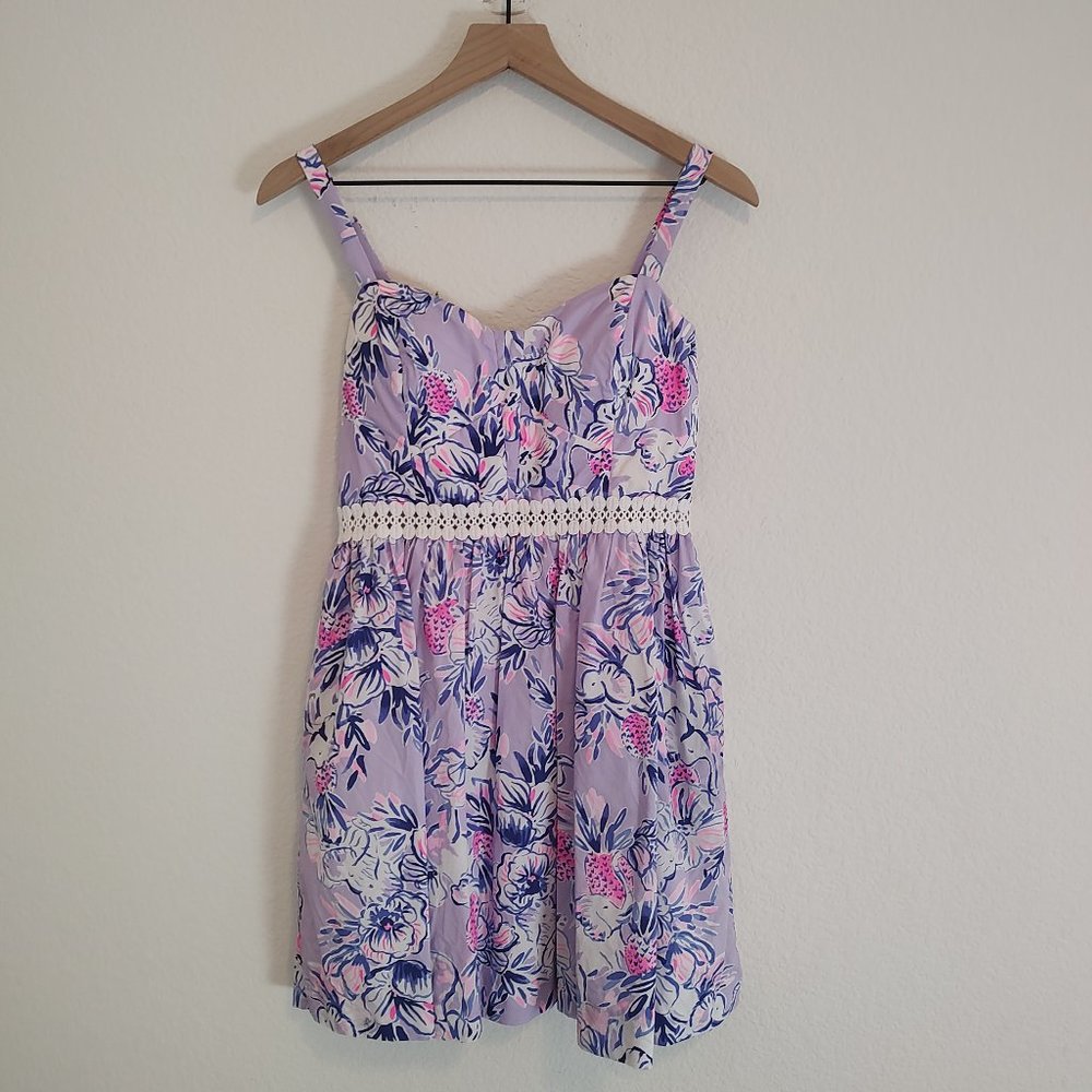 Lilly Pulitzer 4 Devyn Purple Pink Pineapple Bustier A Line Sleeveless Summer